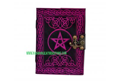 PENTAGRAM LEATHER JOURNAL HANDMADE BLANK BOOK OF SHADOWS W/ LOCK Wicca PENTACLE JOURNAL